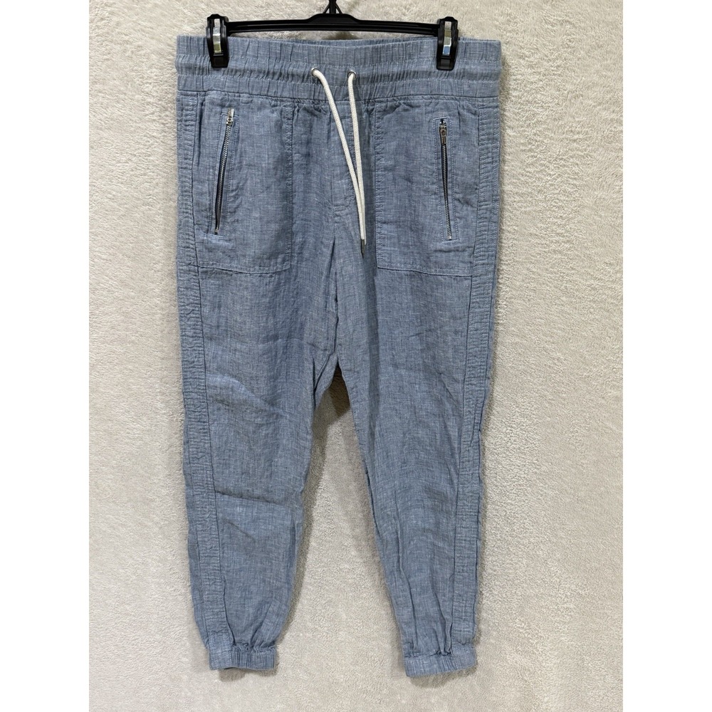Athleta Cabo Linen Jogger Size 6 Chambray Mid Rise Pants Blue Pull On 530642